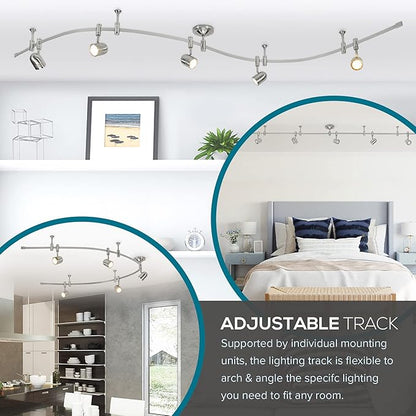 Catalina Lighting 96" Track Ceiling Light, Brushed Nickel, Transitional 5-Light LED Flex Track, Bulb Included, for Kitchen, Living Room, Home Lighting