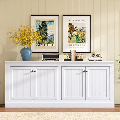 AMERLIFE 72" Farmhouse Sideboard Buffet Cabinet with Barn Doors, Storage Console Table with Adjustable Shelves, Coffee Bar/TV Stand for Living Room, Kitchen, Entryway, White