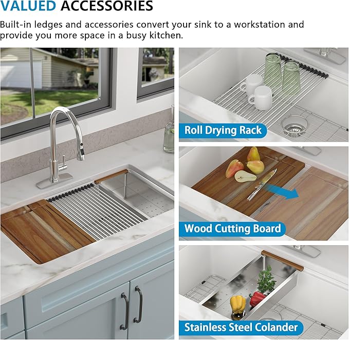 28 Granite Composite Kitchen Sink - Fulorni 28"x19" Granite Kitchen Sink Ledge Workstation Undermount White Quartz Classic Under Counter Single Bowl Sink Basin