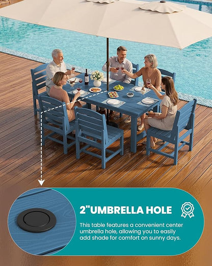 SERWALL Patio Dining Sets for 6 Person, HDPE Dining Set with 6 Armless Chairs, Blue