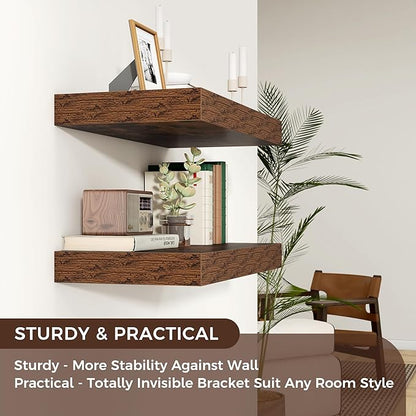 Venusmiles Floating Shelves for Wall, 24 Inch Wide x 12 Inch Deep Floating Shelves, Long Wood Floating Wall Shelf Shelves for Living Room Bathroom Bedroom Kitchen Home - (Brown, 24" W x 12" D x 2" H)