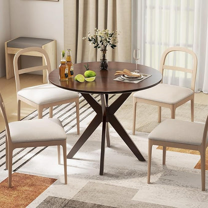 Giantex 36" Round Wood Dining Table, Farmhouse Kitchen Table with Intersecting Pedestal Base & Solid Rubber Wood Legs, Vintage Coffee Tables for Dinette, Small Spaces, Restaurant, Brown