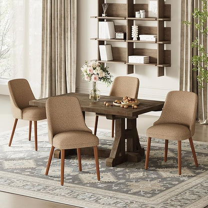 MALOL Dining Room Chair Set of 4, Upholstered Kitchen Chairs with Wood Legs, High-Back Padded Dining Chairs for Dining Room/Restaurant/Cafe, Camel