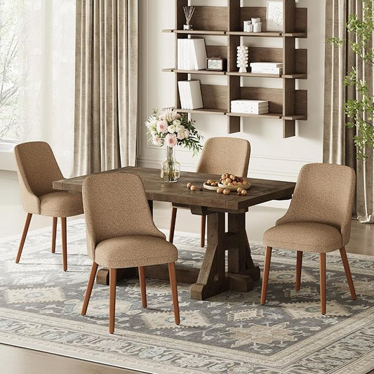 MALOL Dining Room Chair Set of 4, Upholstered Kitchen Chairs with Wood Legs, High-Back Padded Dining Chairs for Dining Room/Restaurant/Cafe, Camel