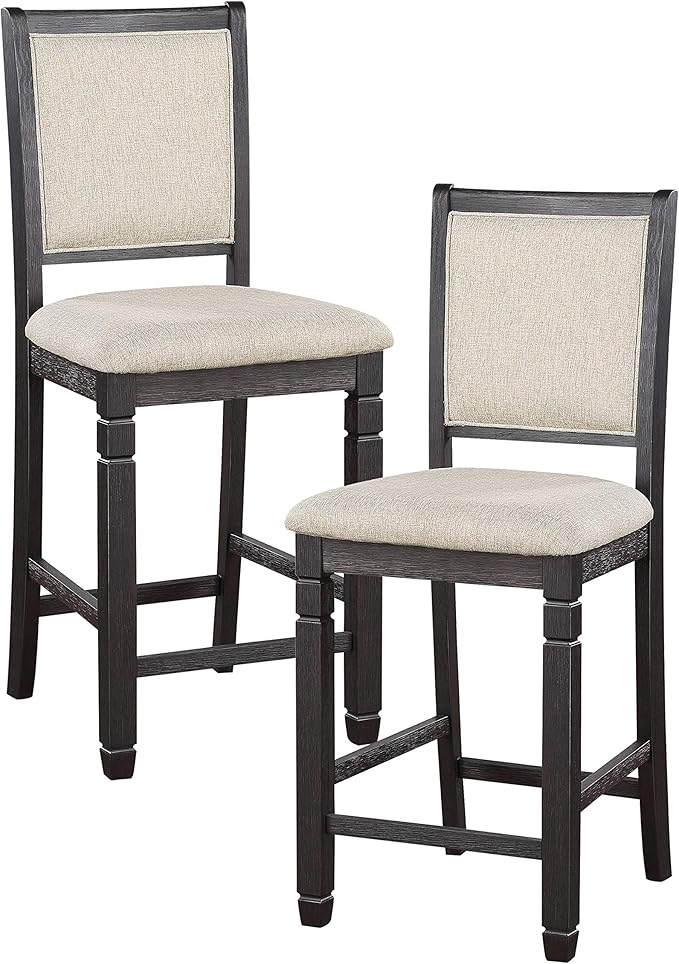 Lexicon Braun Wood Dining Room Counter Height Stool Set of 2, Farmhouse Dining Chairs Set of 2, Traditional Armless Kitchen Chair, Solid Wood Frame, Padded, Easy Assembly - Black