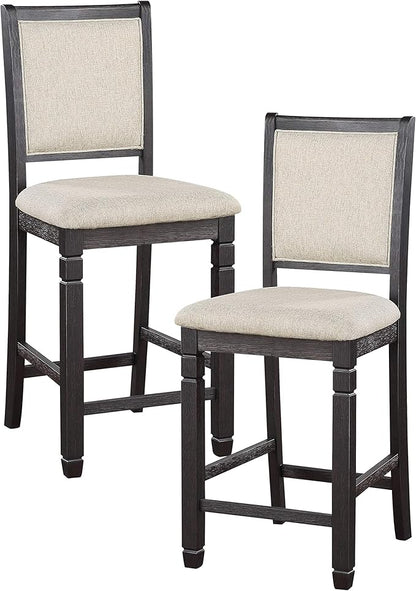 Lexicon Braun Wood Dining Room Counter Height Stool Set of 2, Farmhouse Dining Chairs Set of 2, Traditional Armless Kitchen Chair, Solid Wood Frame, Padded, Easy Assembly - Black