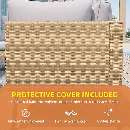 Aoxun 7-Piece Patio Furniture Set, Wicker Outdoor Furniture with Water Resistant Thick Cushions, Patio Conversation Set Outdoor Sectional Sofa with Coffee Table for Backyard Poolside, Light Grey