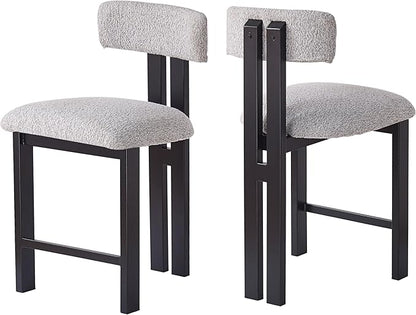Set of 2 Modern Round Bar Stools with Low Back, 26.5" Height Upholstered Fabric Seats and Black Iron Frame for Kitchen Island, Dining Counter, Home Bar,Black+ Gray