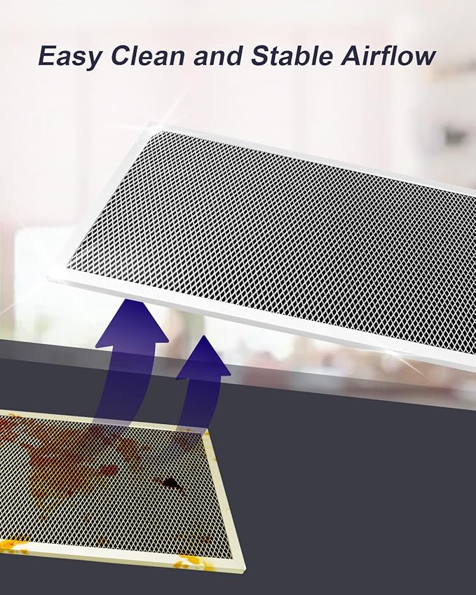 Range Hood Charcoal Carbon Vent Filter Replacement, Activated Carbon Air Filter for Ductless Kitchen Use, Aluminum Frame, 9 x 16 x 0.37 Inches, 2 Pack