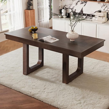 60"-78" Extendable Dining Table – Farmhouse Wooden Kitchen Table with Removable Leaf, Large Expanding Table for 4–8, Rustic Walnut Finish