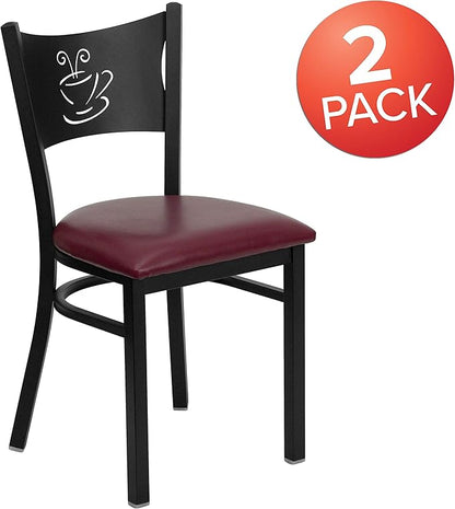 Flash Furniture 2 Pk. HERCULES Series Black Coffee Back Metal Restaurant Chair - Burgundy Vinyl Seat