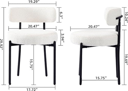 EDWELL White Dining Chairs Set of 2, Modern Dining Room Chairs Mid Century with 3.94" Cushions and Metal Legs, Round Upholstered Boucle Chairs for Kitchen, Living Room, Easy Assembly