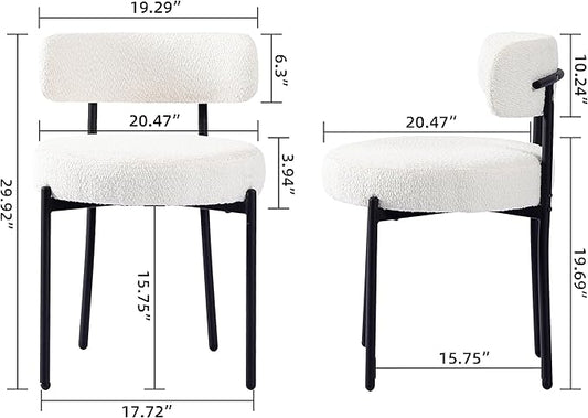 EDWELL White Dining Chairs Set of 2, Modern Dining Room Chairs Mid Century with 3.94" Cushions and Metal Legs, Round Upholstered Boucle Chairs for Kitchen, Living Room, Easy Assembly