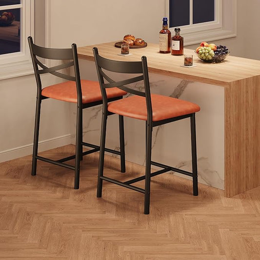 IDEALHOUSE 26" Counter Height Bar Stools Set of 4, Upholstered Bar Chairs with Back, Thick Cushion, Modern Counter Height Barstools for Kitchen Island, Apartment Counter, Dining Room Bar (4)