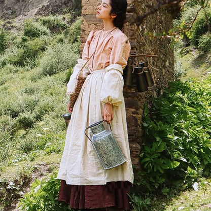 Cityelf Vintage White Apron Maid Pioneer Costume Victorian Style Cotton 50’s Ruffle Dress Apron with Long Ties and Pockets
