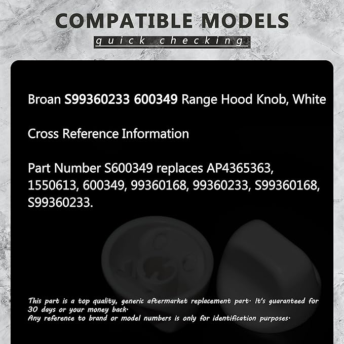 S600349 Range Hood Knob S99360233 Fan Knob Replacement Parts for Kitchen Appliances Stove Fan and Light Replacement White 2PCS