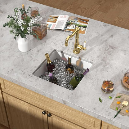 17"x17" White Undermount Bar Sink - Granite Composite Single Bowl Classic Quartz Under Counter Sink for RV, Kitchen Bar, Boat, and Outdoor #TLGU-133