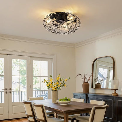 KDG 15.8″ Retro Low Profile LED Ceiling Fans with Light, Reversible Ceiling Fans Flush Mount with Remote and 6 Speeds, E26 Base Buld for Bedroom, Dinning Room, Kids Room, Kitchen