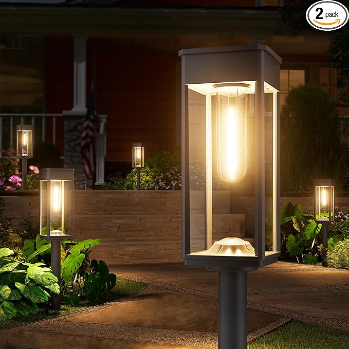 NEWMESSI Solar Pathway Lights Outdoor, 2 Pack Solar Garden Lights IP65 Waterproof, Bright Pathway Light Solar Powered for Outside Yard Path Lawn Walkway Driveway Lighting Landscape Decor (Warm White)