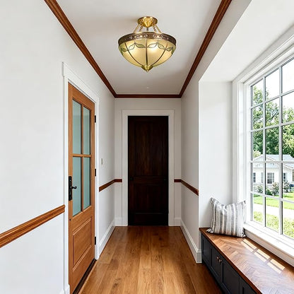 16" Vintage Pendant Light Fixture, 4-Light Semi Flush Mount Ceiling Light, Classic Handmade Glass Ceiling Light Fixture for Foyer Entryway Stairway