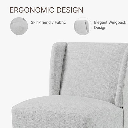 KISLOT Upholstered Dining Chairs Set of 1 with Casters, Wingback Modern Side Armless Deskchair with Rollers for Diningroom Bedroom Livingroom Reading Room, Light Grey Fabric