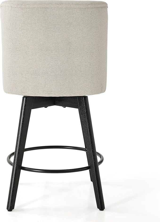 Vipbear Counter Height Bar Stools Set of 2, 26" H Swivel Bar Stools with Backs, Linen Fabric Upholstered Bar Chairs with Solid Wood Legs for Kitchen Island, Dining Room, Home Bar, White