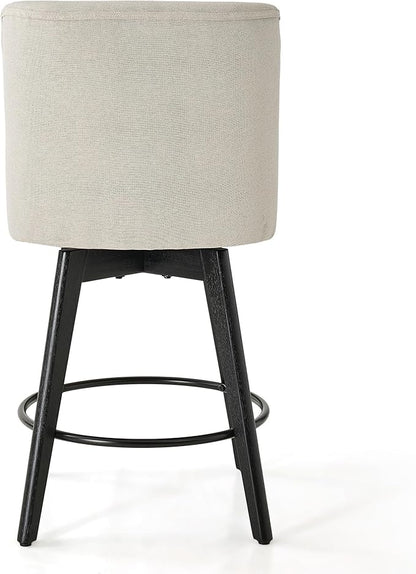 Vipbear Counter Height Bar Stools Set of 2, 26" H Swivel Bar Stools with Backs, Linen Fabric Upholstered Bar Chairs with Solid Wood Legs for Kitchen Island, Dining Room, Home Bar, White