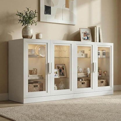 Casaphoria Adam Sideboard Buffet Cabinet with Storage, Display Cabinet with Glass Doors & Adjustable Shelves, 62" W x 31" H Buffet Cabinet for Entryway Kitchen Living Room, White