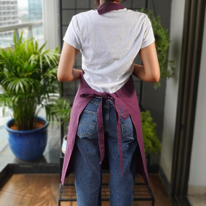 100% Cotton Kitchen Apron with 2 Pockets – Adjustable Chef Apron for Cooking Baking BBQ – Unisex Apron