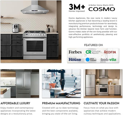COSMO COS-63175S 30 in. Vista Collection 380 CFM Ducted Wall Mount Range Hood, Touch Controls, LED Lights, Stainless Steel