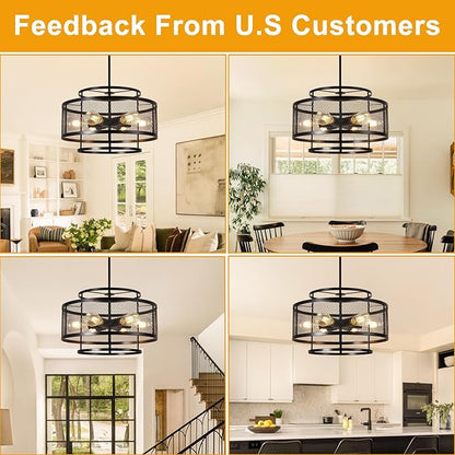 18" Black Chandeliers for Dining Room, 6-Light Farmhouse Pendant Light Fixtures, Industrial Hanging Pendant Lights Fixture for Kitchen Island Dining Room Living Room Bedroom Hallway Entryway