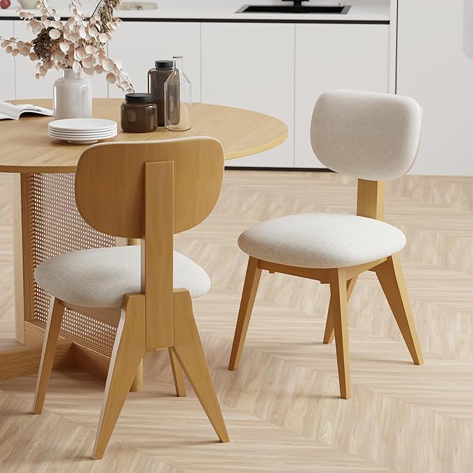 Casaphoria Set of 2 Dining Chairs, Modern Wooden Legs Side Chairs with Cushion, Compact Kitchen Chairs for Dining Table, Living Room, Reception, Easy Assembly Natural Finish