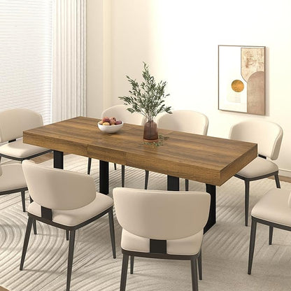 63" - 79" Extendable Dining Room Table, Expandable Kitchen Table for 6 to 10 People, Modern Wood Conference Table, Large Farmhouse Dining Table(Brown & Black, Double-U Base)