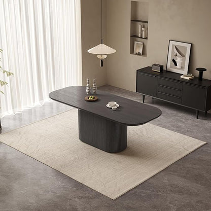 86.61" Oval Dining Table for 8, Modern Dining Room Table for Kitchen, Living Room, 8 Seater Kitchen Tables with Oval Base, Rectangular Dinner Tables with 1.88“ Thick Tabletop, Dark Grey