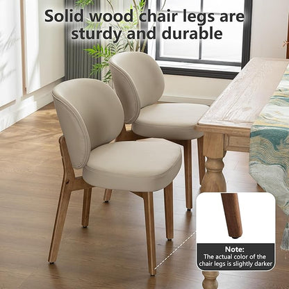 YOUNIKE Dining Chair with High Back Set of 8 Mid Century Modern Kitchen Chair Faux Leather Upholstered Armless Chair 20" Wide Padded Seat with Wooden Legs for Kitchen Dining Living Room Bedroom Khaki