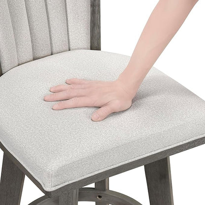 Lexicon Swivel Counter Stools Set of 2, Wood Frame Counter Height Stools with Footrest and Back, for Kitchen Island, Dining Room, 25" SH, Grey Finish and Thick Beige Velvet Cushion Seat