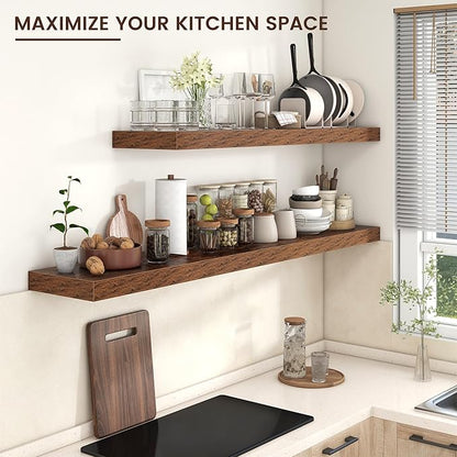 Venusmiles Floating Shelves for Wall, 55 Inch Wide x 12 Inch Deep Floating Shelves, Long Wood Floating Wall Shelf Shelves for Living Room Bathroom Bedroom Kitchen Home - (Brown, 55" W x 12" D x 2" H)