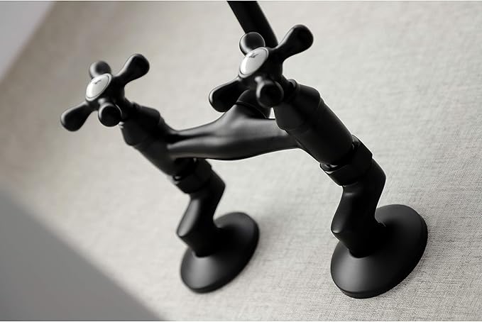 Kingston Brass KS213MB Kingston Two Handle Wall Mount Kitchen Faucet, Matte Black