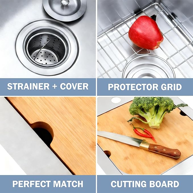 15 Inch Sink Undermount, 16 Gauge 304 Stainless Steel Workstaion Kitchen Sinks with Ledge & Accessories, 15" x 17" x10" Deep Bowl For Outdoor, RV,Prep Sink, and Wet Bar