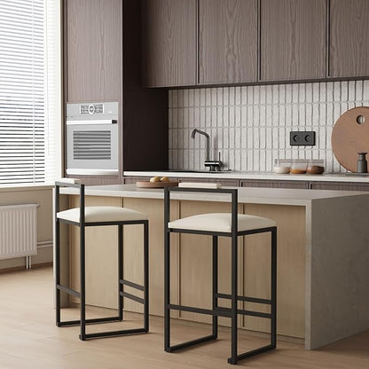 Set of 2 Counter Height Barstools Kitchen Island Stools with Back Modern Armless Metal Legs & PU Upholstered Chairs