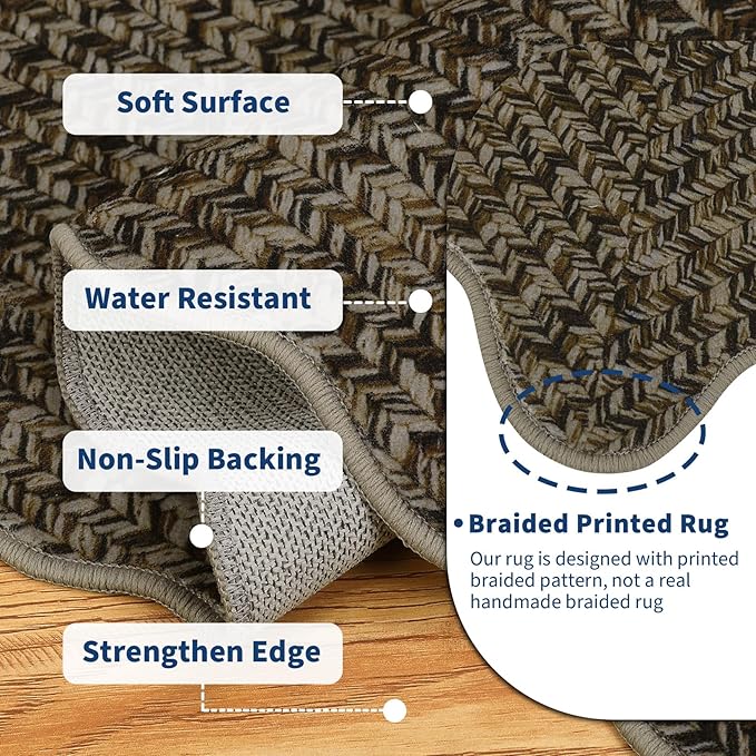 Imitation Braided Collection-Print 2x8 Runners for Hallway Non Slip Washable Kitchen Rugs, Farmhouse Area Rug Soft Low Pile Indoor Carpet Runners for Entryways, Living Room