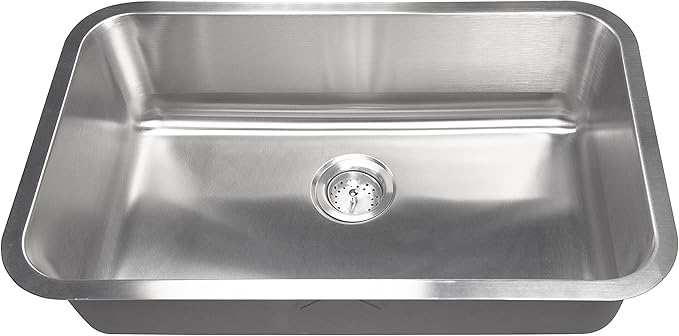 MSI 30 Inch Undermount Single Bowl 18 Gauge Stainless Steel Kitchen Bar Sink and Strainer