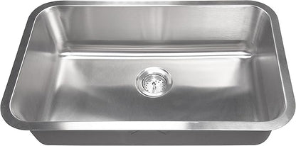 MSI 30 Inch Undermount Single Bowl 18 Gauge Stainless Steel Kitchen Bar Sink and Strainer