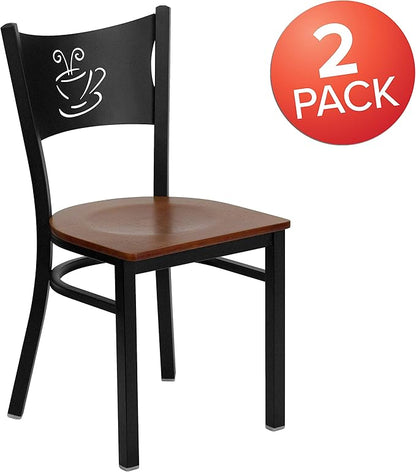 Flash Furniture 2 Pk. HERCULES Series Black Coffee Back Metal Restaurant Chair - Cherry Wood Seat