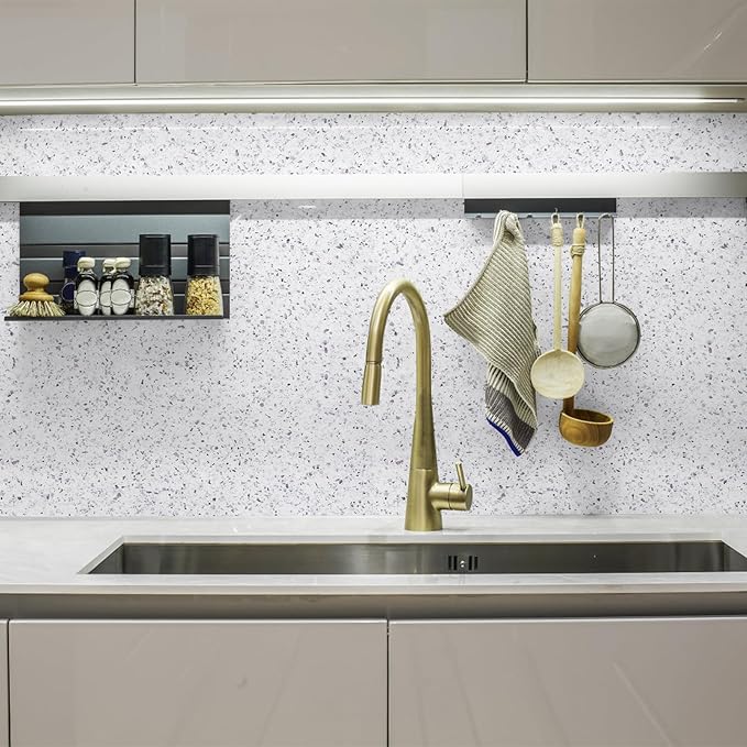 Decoroom Marble Contact Paper for countertops, Self Adhesive Waterproof White Granite Marble Wallpaper, Peel and Stick Countertops for Cabinets Kitchen Bathroom Vinyl Film 17.7 in X 196 in