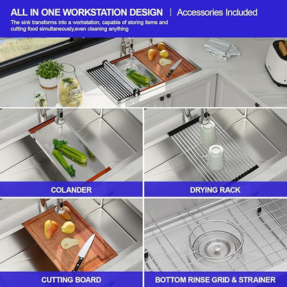 30 x 22 Drop In Kitchen Sink - 30 Inch Stainless Steel Topmount Kitchen Sink Workstation 16 Gauge Single Bowl Above Counter Handmade Basin