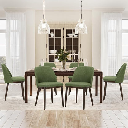 COLAMY Upholstered Dining Chairs Set of 6, Modern Kitchen Chairs with Back, Leather Side Dining Room Chairs with Wood Legs for Kitchen Dining Room Restaurant,Green