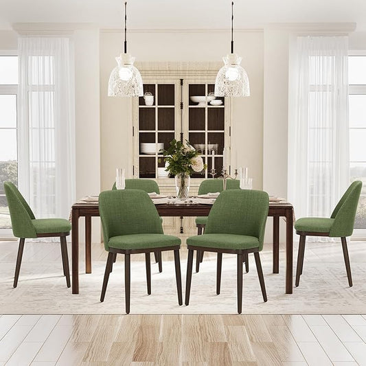 COLAMY Upholstered Dining Chairs Set of 6, Modern Kitchen Chairs with Back, Leather Side Dining Room Chairs with Wood Legs for Kitchen Dining Room Restaurant,Green