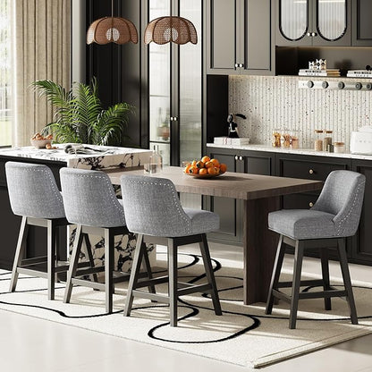MALOL Swivel Bar Stools Set of 4, 27" Counter Height Kitchen Stools with Padded Seats and Solid Wood Legs, Upholstered Barstools for Kitchen Island, Breakfast Nook (Dark Gery)