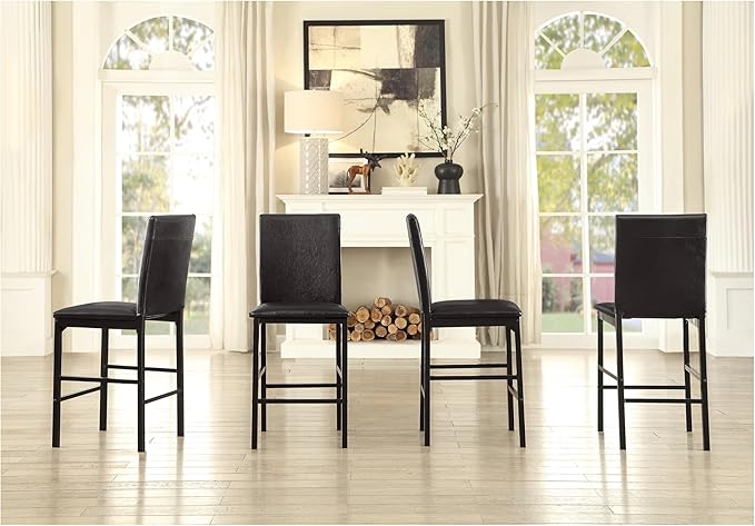 Counter Height Chairs Set of 4, Brown Faux Leather Dining Chairs, Black Metal Frame, Kitchen Island Chairs, 25" Seat Height, Industrial Style